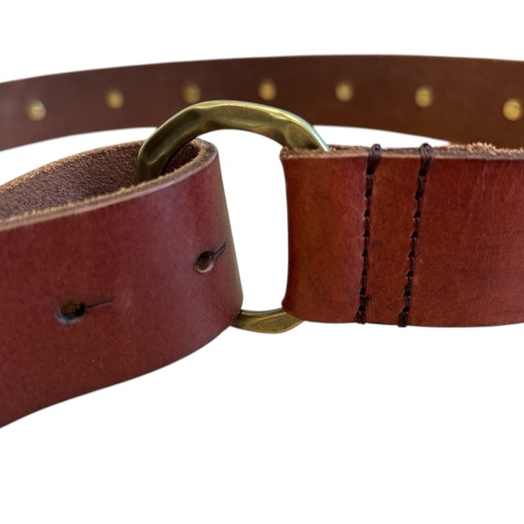 Lucky Brand M/L NWOT Brown Leather Belt stud details geodesic buckle - Picture 1 of 16